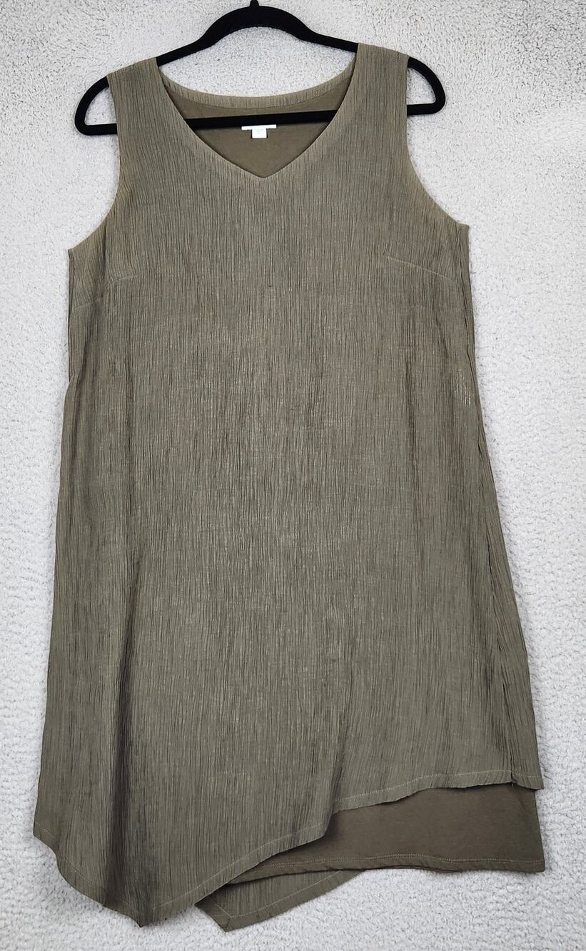 J JILL PURE JILL Dress Womens Small Green Tank V-Neck Lined Asymmetric Hem